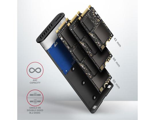 Axagon EEM2-SG2 Raw Box, USB-C, M.2 NVME, mSATA, hopea - SSD-kotelo