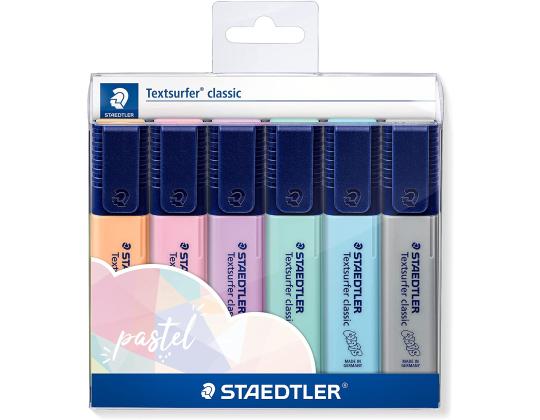 Tekstimerkkisarja STAEDTLER 364C 6 väriä (oranssi, pinkki, violetti, minttu, harmaa ja vaaleansininen)